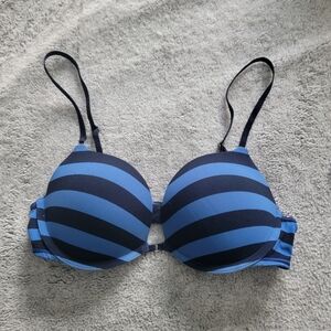Gilly Hicks push 'em up plunge bra 34C blue striped